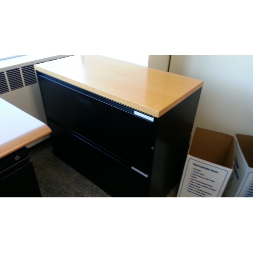 Meridian Black 2 Drawer Lateral File w Wood Top, Locking